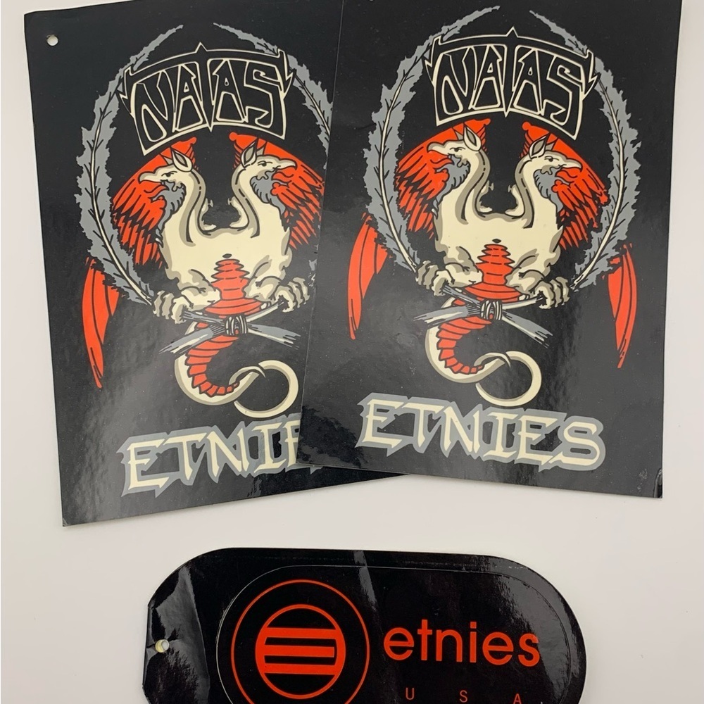 Lot of 3 Vintage Etnies Skateboard 6” Stickers Senix Shoes Baker Natas Tag RARE